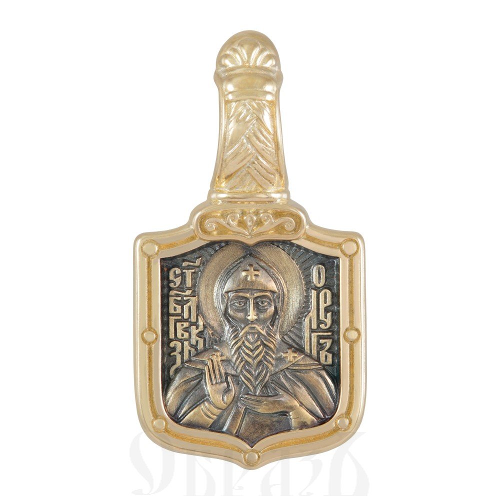 нательная икона святой благоверный князь олег брянский с молитвой, золото 585 пробы желтое (арт. 202.705)