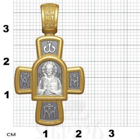 крест с образом господь вседержитель и икона божией матери семистрельная, серебро 925 проба с золочением (арт. 17.010)