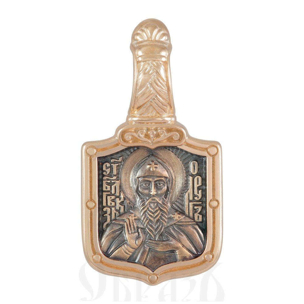 нательная икона святой благоверный князь олег брянский с молитвой, золото 585 пробы красное (арт. 202.705-1)